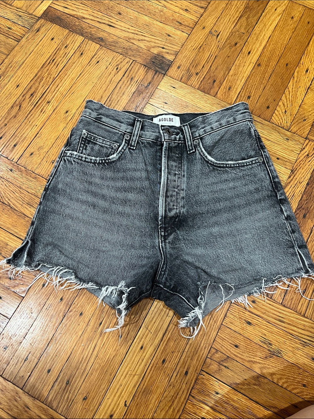 AGOLDE High-Rise Black Denim Cutoff Dee Shorts size 24